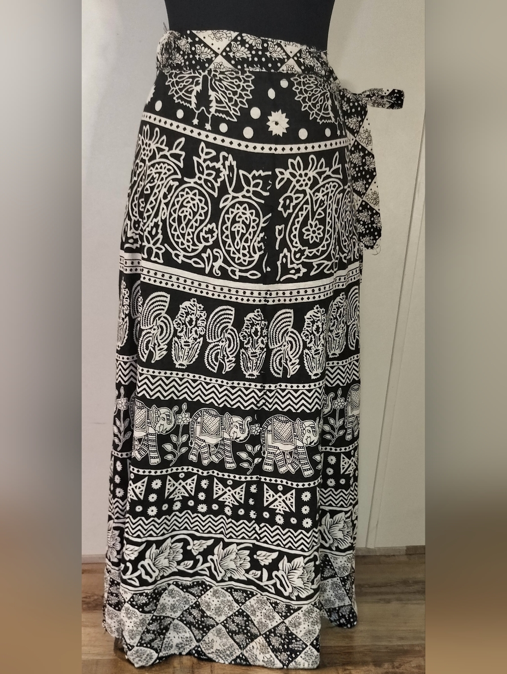 Boho Black & White Maxi Wrap Skirt